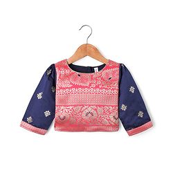 Babyhug Brocade Woven Choli Lehenga and Dupatta Set with Lace Detailing - Navy Blue