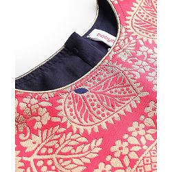 Babyhug Brocade Woven Choli Lehenga and Dupatta Set with Lace Detailing - Navy Blue
