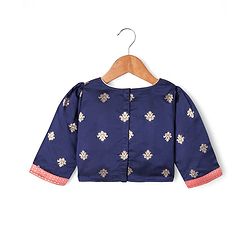 Babyhug Brocade Woven Choli Lehenga and Dupatta Set with Lace Detailing - Navy Blue