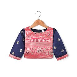 Babyhug Brocade Woven Choli Lehenga and Dupatta Set with Lace Detailing - Navy Blue