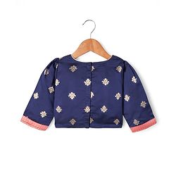 Babyhug Brocade Woven Choli Lehenga and Dupatta Set with Lace Detailing - Navy Blue