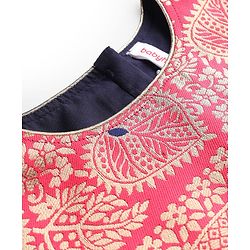 Babyhug Brocade Woven Choli Lehenga and Dupatta Set with Lace Detailing - Navy Blue