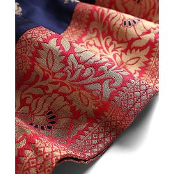 Babyhug Brocade Woven Choli Lehenga and Dupatta Set with Lace Detailing - Navy Blue