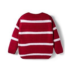 Babyhug Knitted Full Sleeves Striped Pullover Sweater - Maroon & White