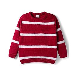 Babyhug Knitted Full Sleeves Striped Pullover Sweater - Maroon & White