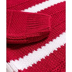 Babyhug Knitted Full Sleeves Striped Pullover Sweater - Maroon & White