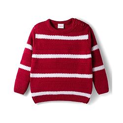 Babyhug Knitted Full Sleeves Striped Pullover Sweater - Maroon & White
