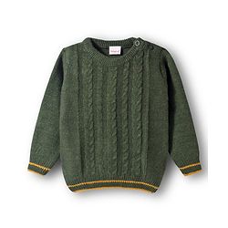 Babyhug Knit Full Sleeves Pullover with Cable Knit Design - Dark Green