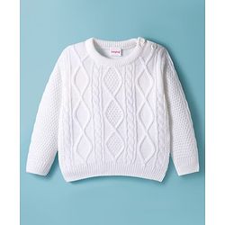 Babyhug Knitted Full Sleeves Pullover Sweater With Cable Knit Design - White