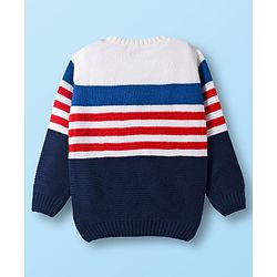Babyhug Knit Full Sleeves  Pullover with Stripe Design - White & Navy Blue