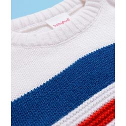 Babyhug Knit Full Sleeves  Pullover with Stripe Design - White & Navy Blue