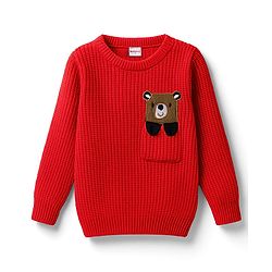 Babyhug Knit Full Sleeves Pullover Sweater with Bear Patch Detailing - Red