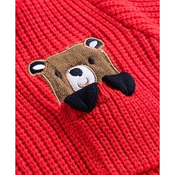 Babyhug Knit Full Sleeves Pullover Sweater with Bear Patch Detailing - Red