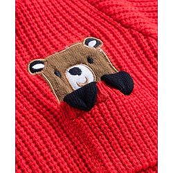 Babyhug Knit Full Sleeves Pullover Sweater with Bear Patch Detailing - Red