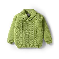 Babyhug Knit Full Sleeves Pullover Sweater with Cable Knit Design - Light Green