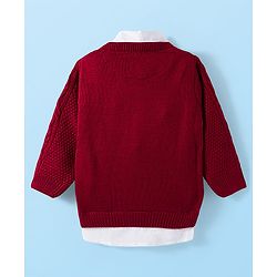 Babyhug Knit Full Sleeves Pullover Sweater with Cable Knit Design - Maroon