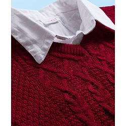 Babyhug Knit Full Sleeves Pullover Sweater with Cable Knit Design - Maroon