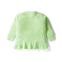 Babyhug Knit Full Sleeves Pullover Sweater with Cable Knit Design & Frill Detailing - Light Green