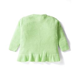 Babyhug Knit Full Sleeves Pullover Sweater with Cable Knit Design & Frill Detailing - Light Green