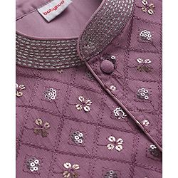 Babyhug Woven Full Sleeves Kurta Pajama Set with Embroidery & Sequin Detailing - Lavender