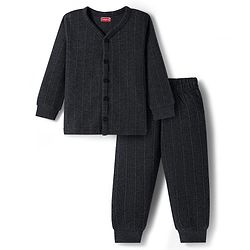 Babyhug Knit Full Sleeves Front Open Thermal Inner Wear Vest & Pant Set - Dark Grey
