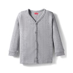 Babyhug Knit Full Sleeves Solid Color Thermal Vest & Pant Set - Light Grey