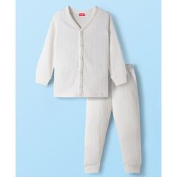 Babyhug Knit Full Sleeves Solid Colour Thermal Inner Wear Set - Off White