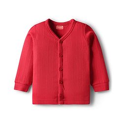 Babyhug Cotton Knit Full Sleeves Front Open Solid Thermal Inner Wear Set - Red