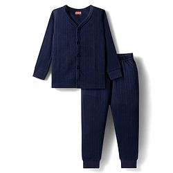 Babyhug Knit Full Sleeves Solid Colour Thermal Inner Wear Set - Navy Blue