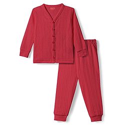 Babyhug Knit Full Sleeves Solid Color Front Open Thermal Inner Wear Set - Coral