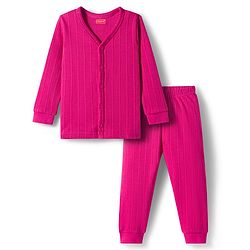 Babyhug Cotton Knit Full Sleeves Solid Color Thermal Vest & Pant Set - Dark Pink