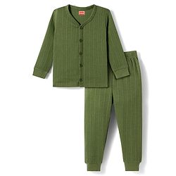 Babyhug Knit Full Sleeves Solid Colour Thermal Inner Wear Set  - Olive Green