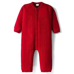 Babyhug Sweater Knit Full Sleeves Front Open Solid Winter Wear Romper - Red