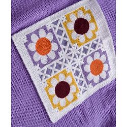 Babyhug Sweater Knit Full Sleeves Winter Wear Romper with Floral Design and Patch - Purple