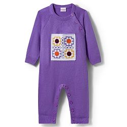 Babyhug Sweater Knit Full Sleeves Winter Wear Romper with Floral Design and Patch - Purple