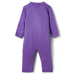 Babyhug Sweater Knit Full Sleeves Winter Wear Romper with Floral Design and Patch - Purple