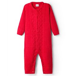 Babyhug Sweater Knit Full Sleeves Winter Wear Romper with Cable Knit Design - Red