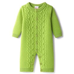 Babyhug Sweater Knit Full Sleeves Winter Wear Romper With Cable Knit Design - Green