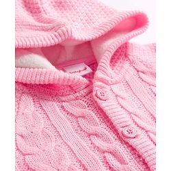 Babyhug Knit Full Sleeves Hooded Winter Wear Romper With Cable Knit Design - Light Pink