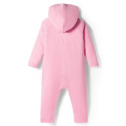 Babyhug Knit Full Sleeves Hooded Winter Wear Romper With Cable Knit Design - Light Pink
