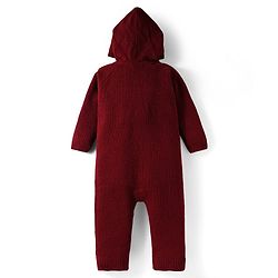 Babyhug Sweater Knit Full Sleeves Front Open Romper With Cable Knit Design - Dark Red
