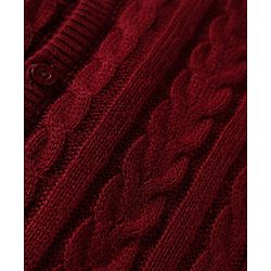 Babyhug Sweater Knit Full Sleeves Front Open Romper With Cable Knit Design - Dark Red