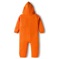 Babyhug Sweater Knit Full Sleeves Front Open Solid Hooded Winter Wear Romper with Cable Knit Design - Orange