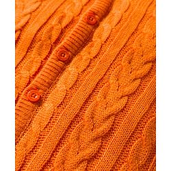 Babyhug Sweater Knit Full Sleeves Front Open Solid Hooded Winter Wear Romper with Cable Knit Design - Orange