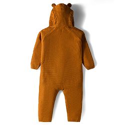 Babyhug Sweater Knit Full Raglan Sleeves Winter Wear Romper with Cable Knit Design Bear Embroidery - Light Brown