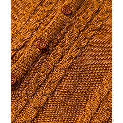 Babyhug Sweater Knit Full Raglan Sleeves Winter Wear Romper with Cable Knit Design Bear Embroidery - Light Brown