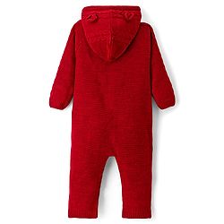 Babyhug Knit Full Sleeves Hooded Winter Wear Romper with Ear Applique & Cable Knit Design - Maroon