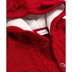 Babyhug Knit Full Sleeves Hooded Winter Wear Romper with Ear Applique & Cable Knit Design - Maroon