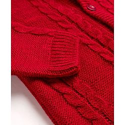 Babyhug Knit Full Sleeves Hooded Winter Wear Romper with Ear Applique & Cable Knit Design - Maroon