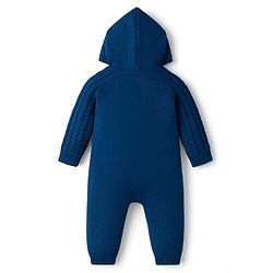 Babyhug Sweater Knit Full Sleeves Hooded Romper With Ear Applique - Navy Blue